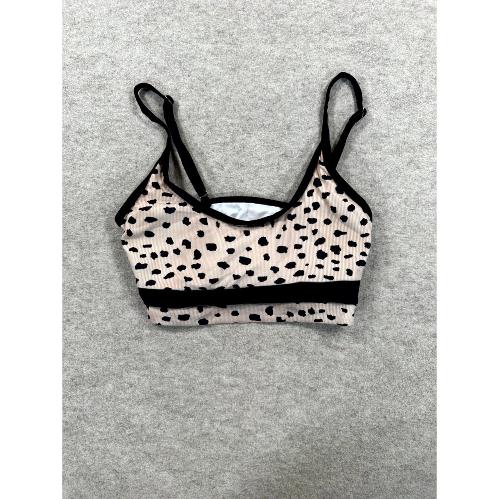 Unbranded Womens Ribbed Leopard Print Scoop Neck Bikini Top Beige Black XS/S